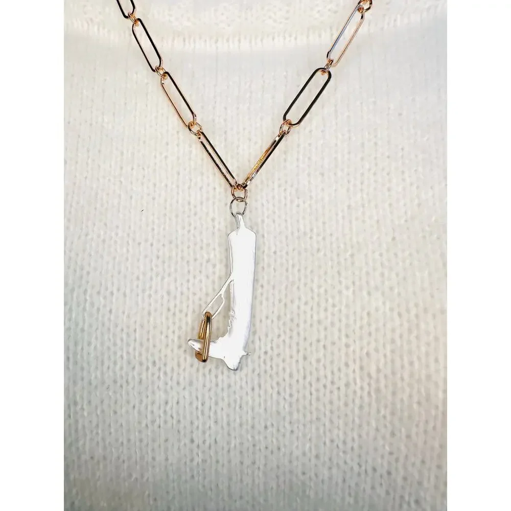Silver and gold 22”(adjustable) equestrian boot and stirrup pendant